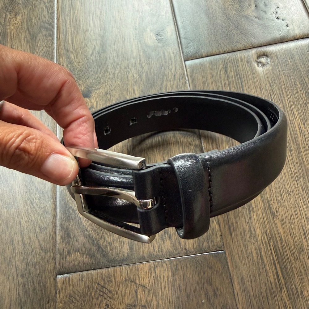 Jos. A. Bank Leather Belt Mens 42 Black Excellent Silver Buckle Dress Formal